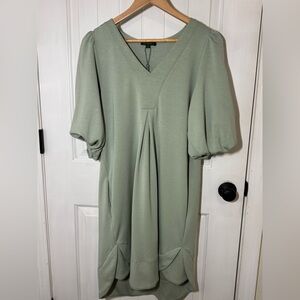 For Cynthia Light Green V-Neck Dress With Pockets